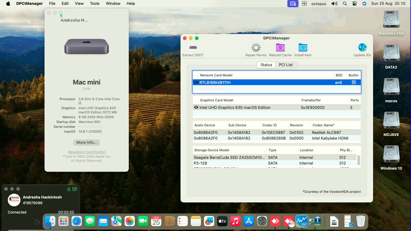 Success Hackintosh macOS Sonoma 14.6.1 Build 23G93 in Gigabyte H310M DS2 2.0 + Intel Core i5 8400